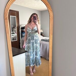 Angie Green and White Summer/Spring Maxi Dress